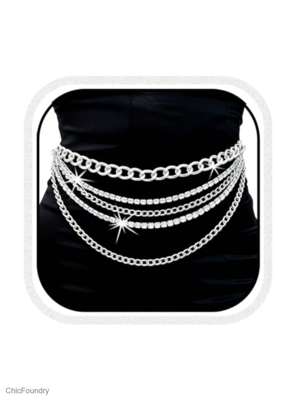 Rhinestone Waist Chain Belt Silver Layered Chains Belly Jewelry Alloy